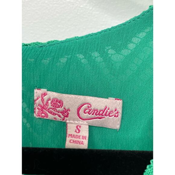 Candie's Emerald Green Tank Top Blouse Tiered Overlay Crochet Geometric Y2K S - Picture 4 of 7